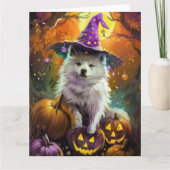 Carte Chien américain eskimo effrayant sorcière d'Hallow (Devant)