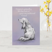 Carte Chien assis sur son dos, Désolé pour votre perte (Fleur jaune)