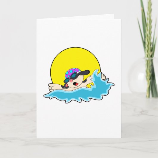 Carte Chien au bain avec lunettes de natation (Devant)