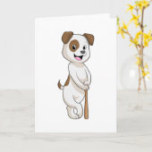 Carte Chien au baseball avec une batte de baseball (Fleur jaune)