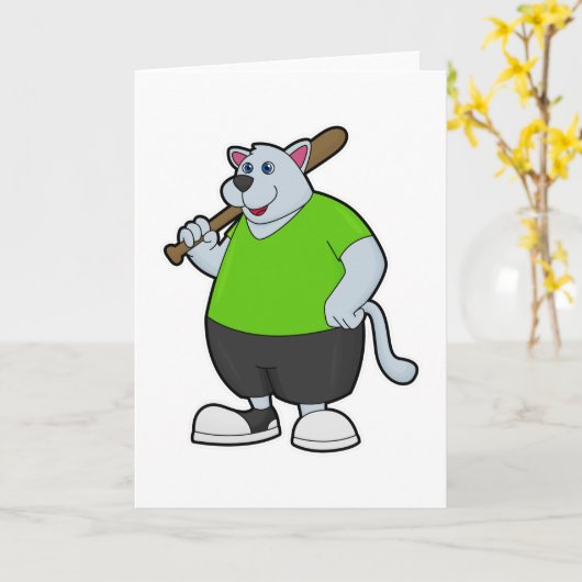 Carte Chien au baseball avec une batte de baseball (Fleur jaune)