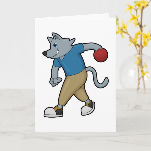 Carte Chien au bowling avec boule de bowling (Fleur jaune)