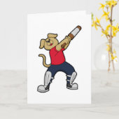 Carte Chien au cricket avec une batte de cricket (Fleur jaune)