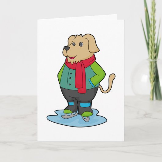 Carte Chien au patinage sur glace avec des patins à glac (Devant)