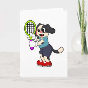 Carte Chien au tennis avec raquette de tennis