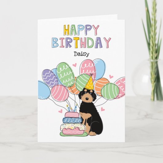 Carte Chien Aussiedoodle Noir Tan Joyeux Anniversaire (Devant)