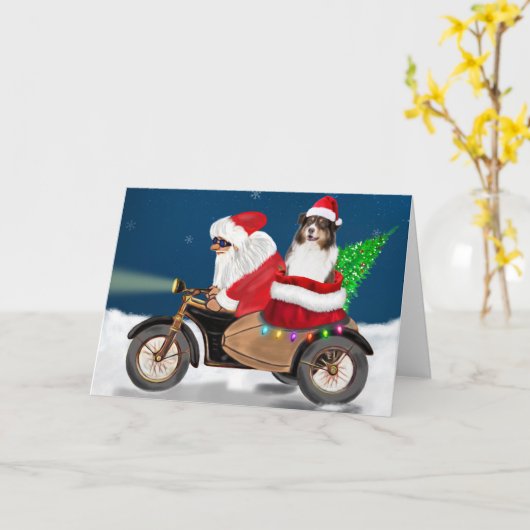Carte Chien australien Noël Père Noël (Fleur jaune)