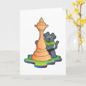 Carte Chien aux échecs avec pièce d'échecs Reine (Fleur jaune)