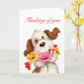 Carte Chien avec des fleurs, en pensant à toi (Fleur jaune)