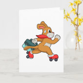 Carte Chien avec des patins à roulettes (Fleur jaune)