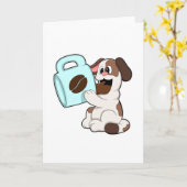 Carte Chien avec tasse de café (Fleur jaune)