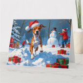 Carte Chien Basenji jouant sur la scène hivernale de nei (Devant)