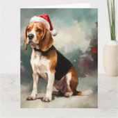 Carte Chien beagle à Noël de neige (Devant)