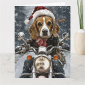Carte Chien Beagle à Vélo à Noël (Devant)