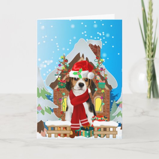 Carte Chien Beagle avec des cadeaux de Noël (Devant)