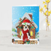 Carte Chien Beagle avec des cadeaux de Noël (Fleur jaune)
