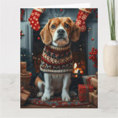 Carte Chien Beagle avec des cadeaux de Noël Cheminée (Devant)