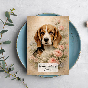 Carte Chien Beagle avec des Roses