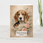 Carte Chien Beagle avec des Roses (Devant)