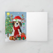 Carte Chien Beagle dans la neige avec des cadeaux de Noë (Intérieur)