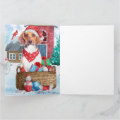 Carte Chien Beagle dans une maison de Noël enneigée (Intérieur)