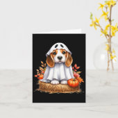 Carte Chien Beagle D'Halloween mignon Comme Chien Fantôm (Fleur jaune)