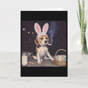 Carte Chien Beagle Drôle Rétro Oreilles de Lapin Fumant