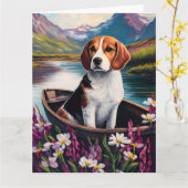 Carte Chien beagle sur une pagaie : une aventure Pittore (Fleur jaune)