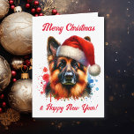 Carte Chien berger allemand à Noël<br><div class="desc">Si vous aimez berger allemand et voulez la carte de Noël mignonne,  alors voici vous allez! Joli style aquarelle ai art berger allemand à Santa Hat.</div>