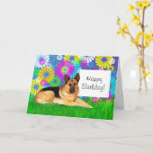 Carte Chien berger allemand Anniversaire (Fleur jaune)