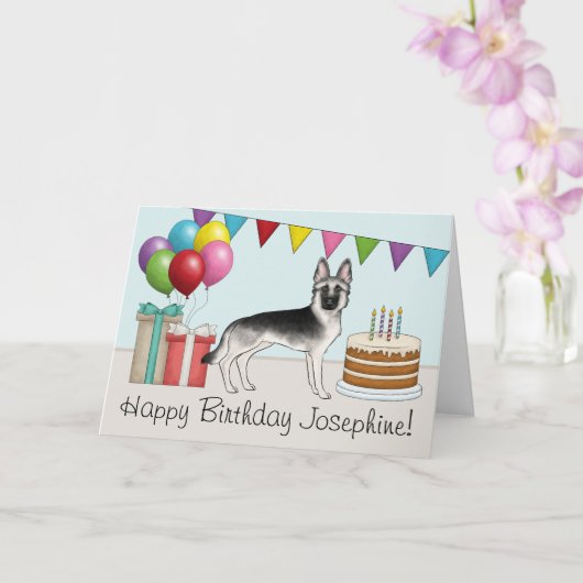 Carte Chien berger allemand argent coloré joyeux anniver (Orchidée)