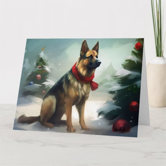 Carte Chien berger allemand en Noël de neige (Devant)