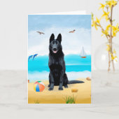 Carte Chien berger allemand noir sur la plage (Fleur jaune)