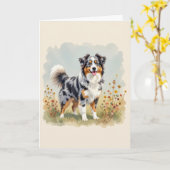 Carte Chien berger australien Merle Long Tail (Fleur jaune)