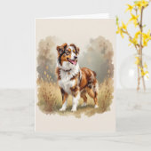 Carte Chien berger australien Rouge Merle Aussie (Fleur jaune)
