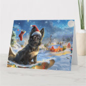 Carte Chien berger belge en neige dorée Noël (Devant)