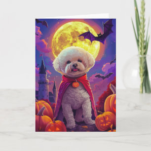 Carte Chien Bichon Frise Halloween Citrouilles Épouvanta