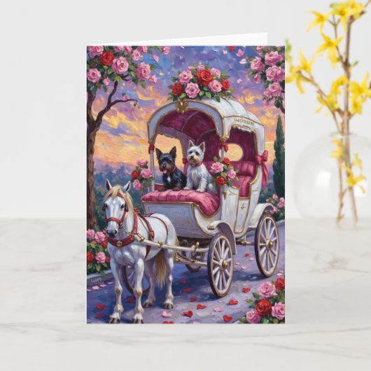 Carte Chien Biewer Terrier pour la Saint-Valentin (Fleur jaune)