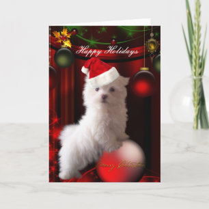 Carte Chien Blanc Fleurs "Joyeuses Fêtes"
