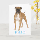 Carte Chien bleu Hello / Hi Boxer Puppy - Chien Brown et (Fleur jaune)