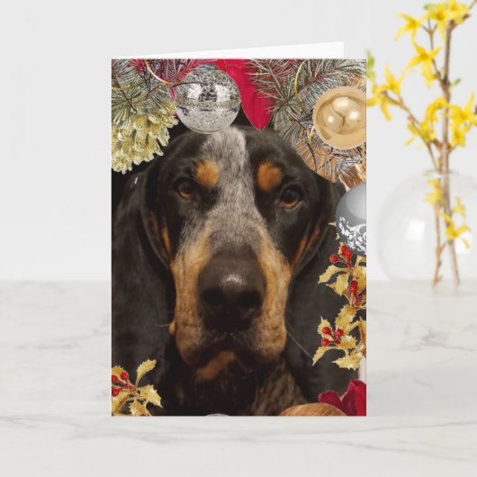 Carte Chien Bluetick Coonhound/ Photo de Noël d'animal d (Fleur jaune)