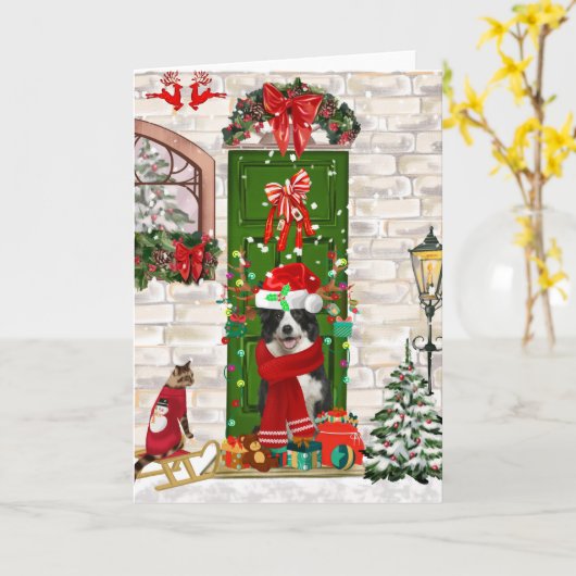 Carte Chien Border Collie Noël (Fleur jaune)