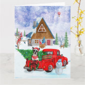 Carte Chien Boston Terrier dans un camion de livraison d (Fleur jaune)