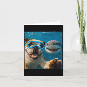 Carte Chien Bouledogue Anglais Drôle Selfie Avec Requin