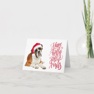 Carte Chien Boxer Chapeau de Père Noël a un Noël tout Jo