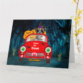 Carte Chien Boxer Conduisant une Voiture Halloween Effra (Fleur jaune)