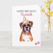 Carte Chien Boxer Joyeux Anniversaire Personnalisé (Fleur jaune)