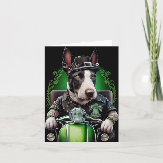 Carte Chien Bull Terrier conduisant un vélo pour la Sain (Devant)