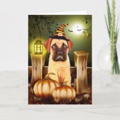 Carte Chien bullmastiff avec Casquette sorcier Halloween (Devant)