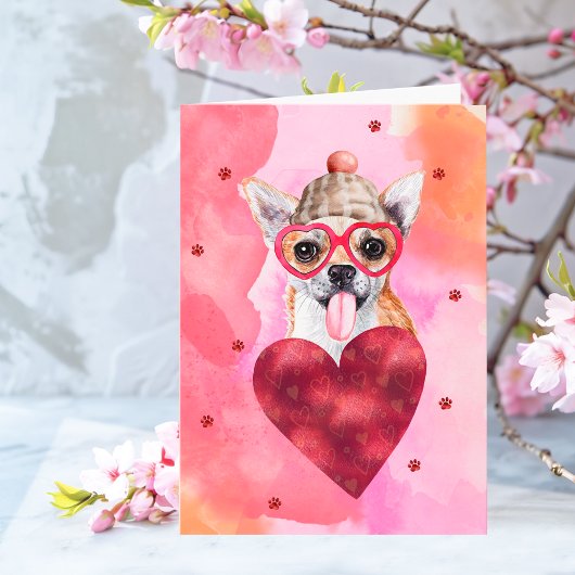 Carte Chien cadeau de la Saint Valentin Pink Orange Chih